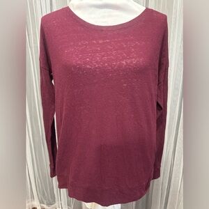 GAP light weight drop shoulder Ruby Wine Long sleeve burn out Tee  (1G - 0004)